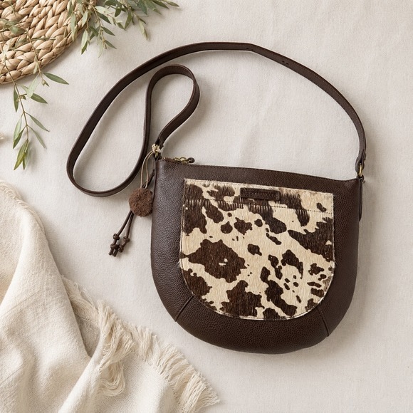 Lucky Brand Handbags - Lucky Brand Tali Crossbody Bag Dark Cappuccino Leather Cow Print LK-TALI-CB1